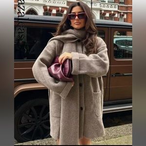 Zara Mink Marl Short Knit Coat with Scarf